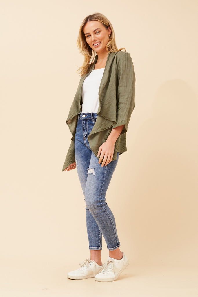 CKM - 3/4 SLEEVE SOLID LINEN CARDIGAN