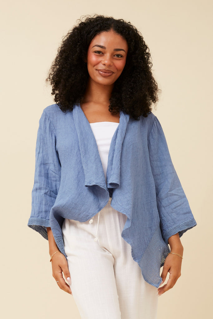 CKM - 3/4 SLEEVE SOLID LINEN CARDIGAN