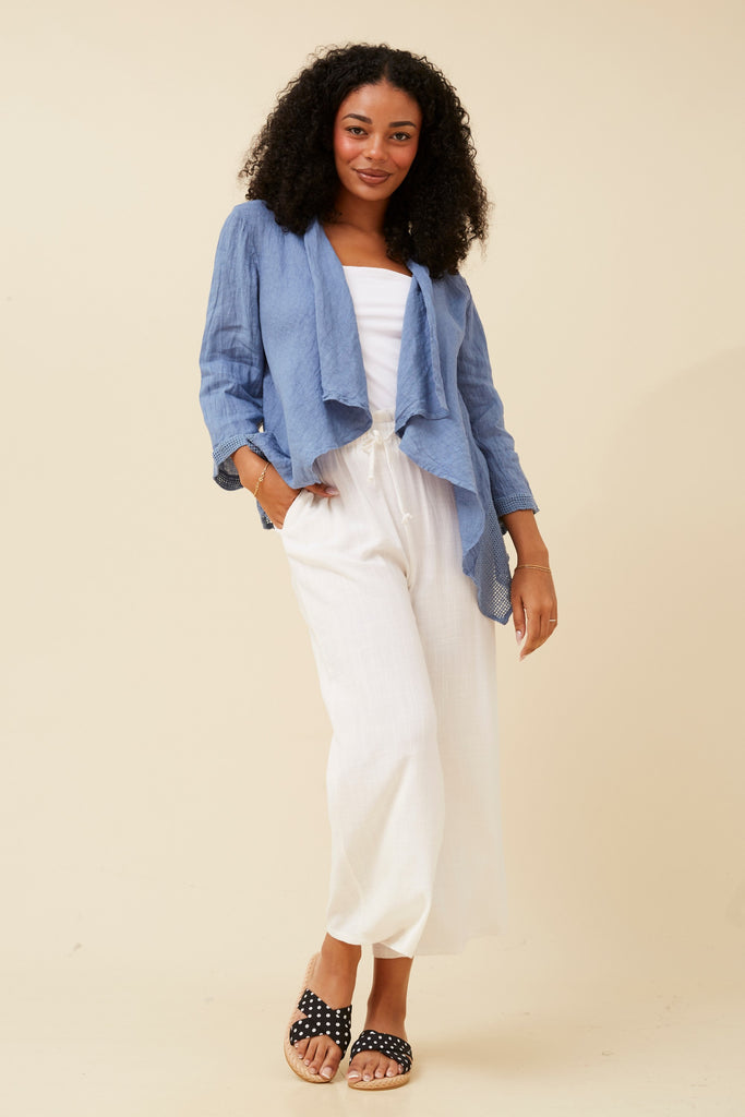 CKM - 3/4 SLEEVE SOLID LINEN CARDIGAN