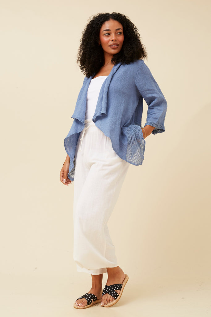 CKM - 3/4 SLEEVE SOLID LINEN CARDIGAN