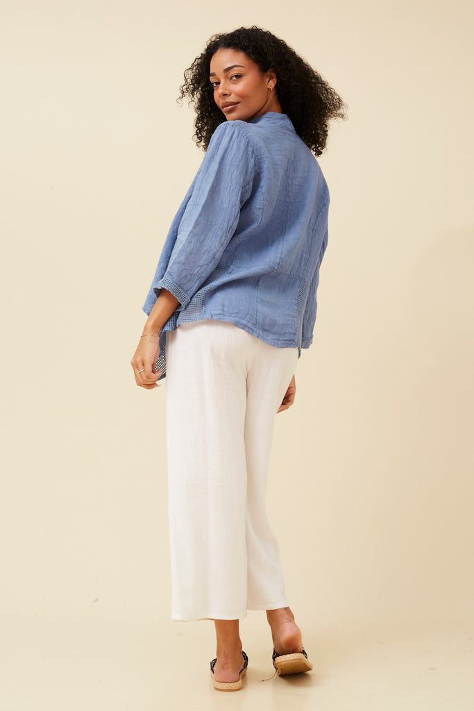 CKM - 3/4 SLEEVE SOLID LINEN CARDIGAN