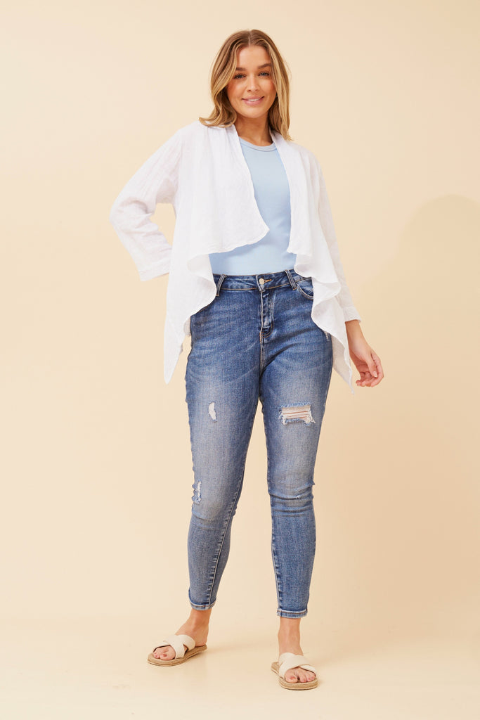 CKM - 3/4 SLEEVE SOLID LINEN CARDIGAN