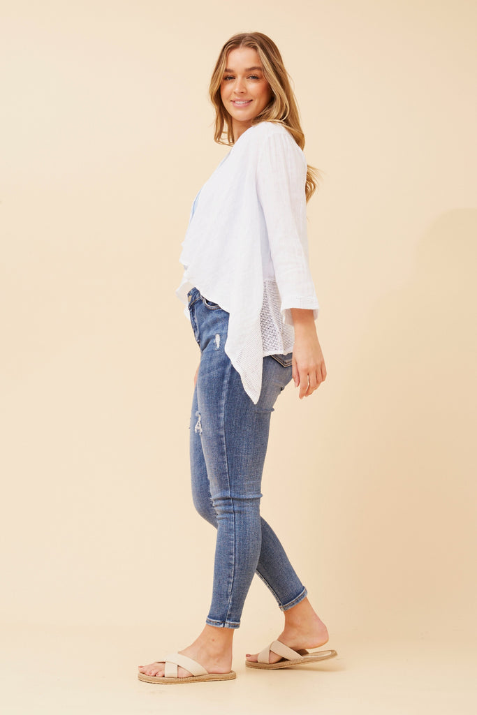 CKM - 3/4 SLEEVE SOLID LINEN CARDIGAN