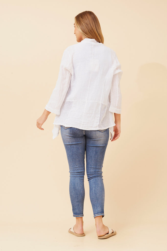 CKM - 3/4 SLEEVE SOLID LINEN CARDIGAN