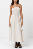 RHYTHM - CLASSIC SHIRRED MIDI DRESS