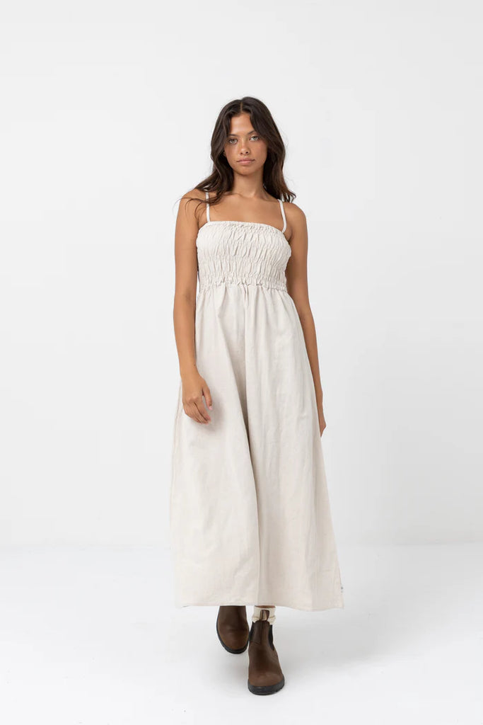 RHYTHM - CLASSIC SHIRRED MIDI DRESS