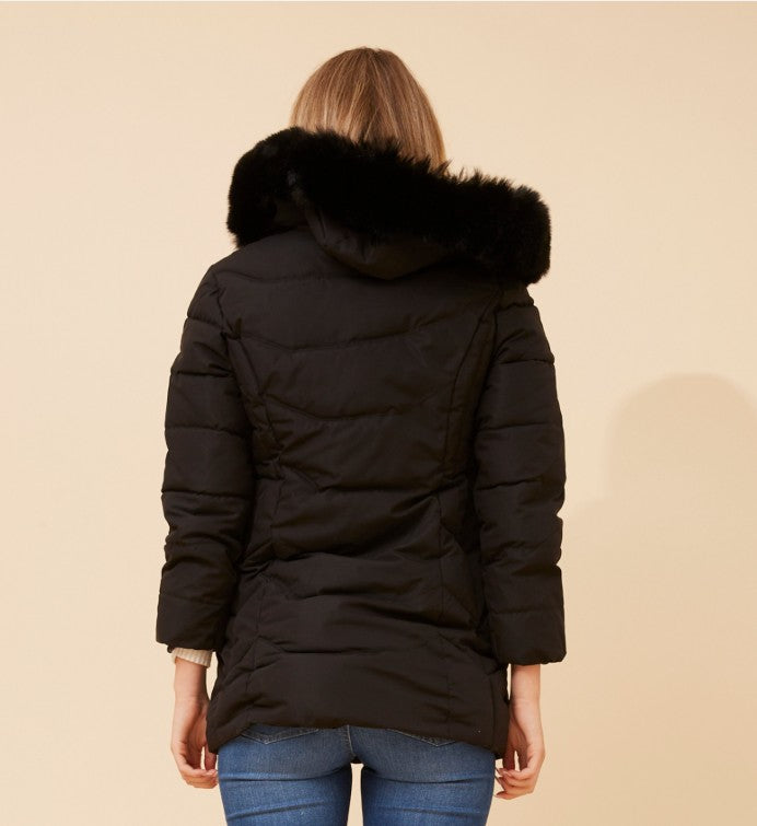 CKM - SOLID PUFFER COAT WITH FUR TRIM