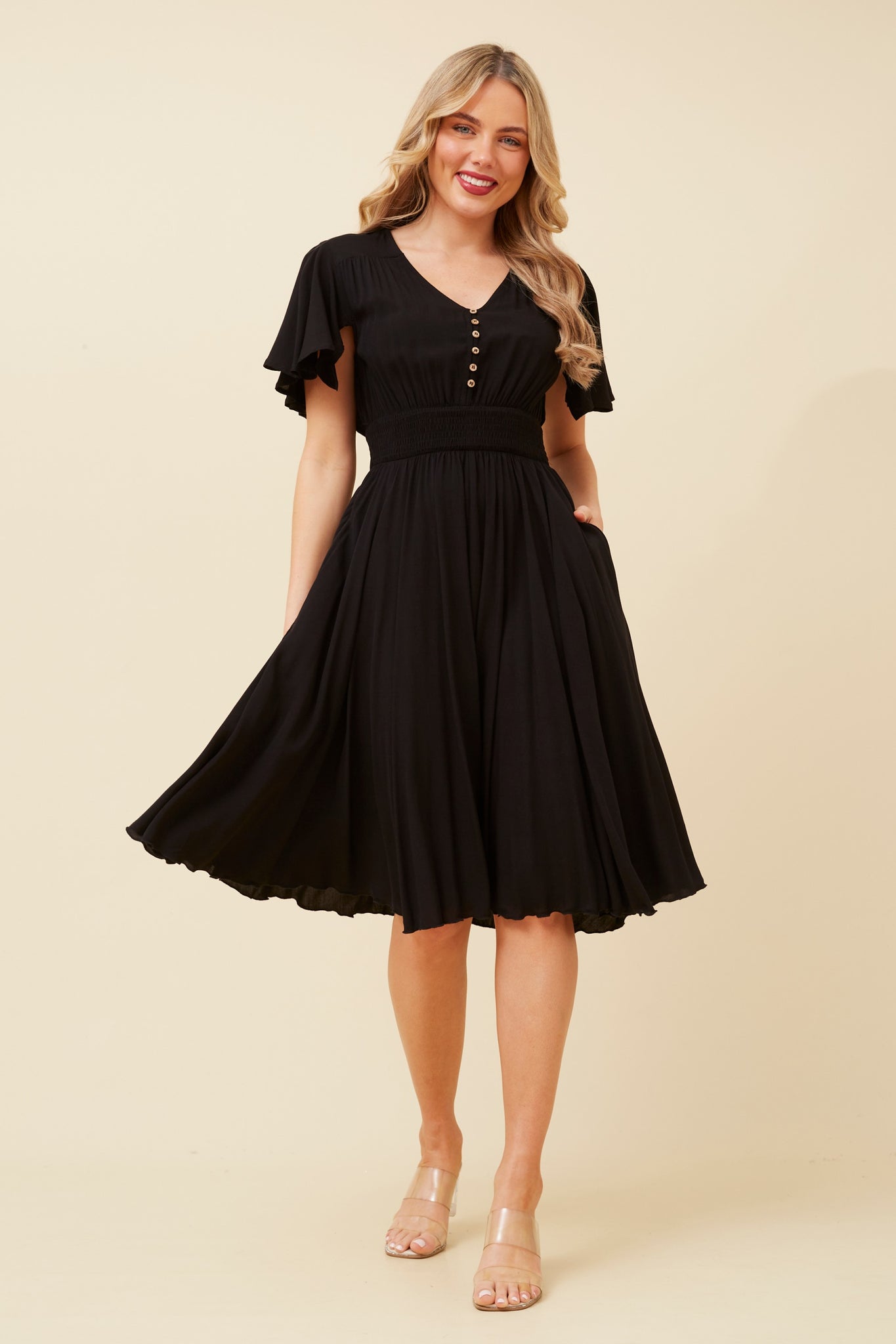 CKM - SHORT SLEEVE BUTTON FRONT DRESS