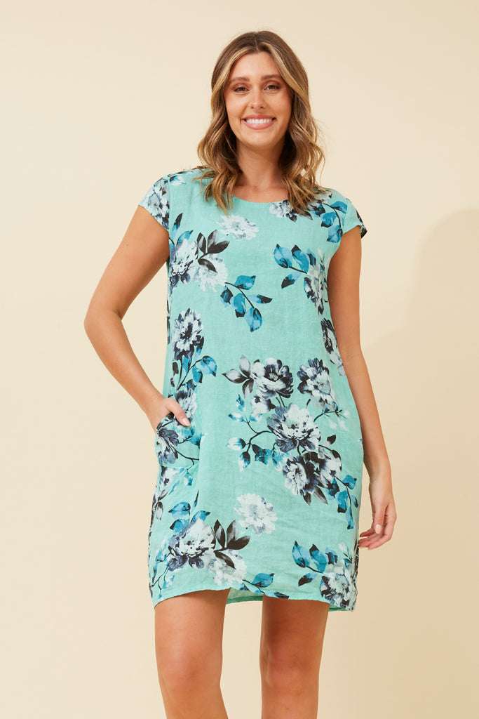 CKM - SHORT SLEEVE FLORAL PRINTED DRESS