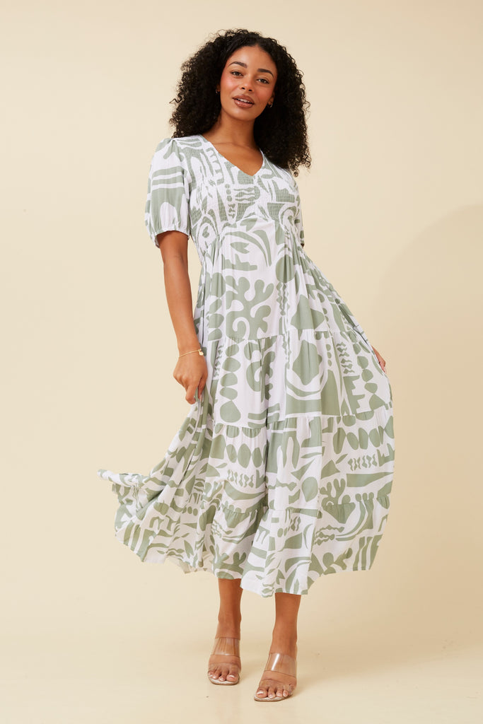 CKM - PUFF SLEEVE DRESS WITH DEEP V-NECK