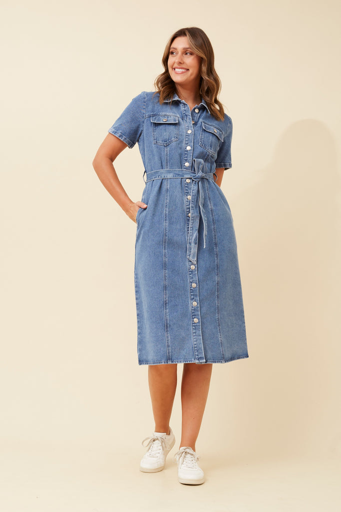 CKM - DENIM BUTTON THROUGH MIDI DRESS