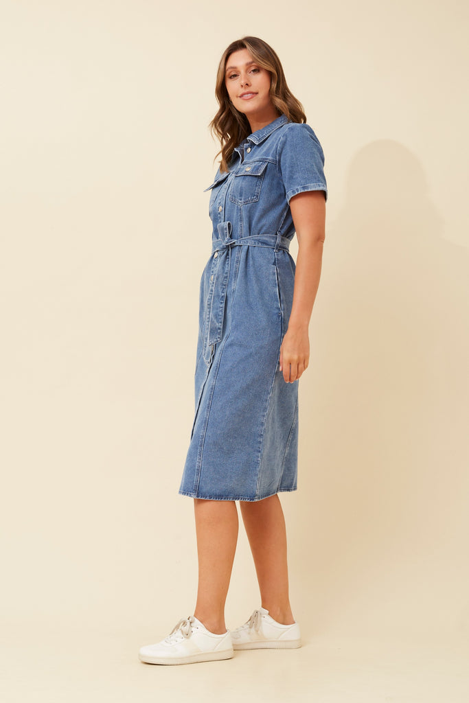 CKM - DENIM BUTTON THROUGH MIDI DRESS