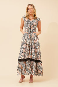 CKM - BUTTON THROUGH MAXI DRESS WITH LACE TRIM
