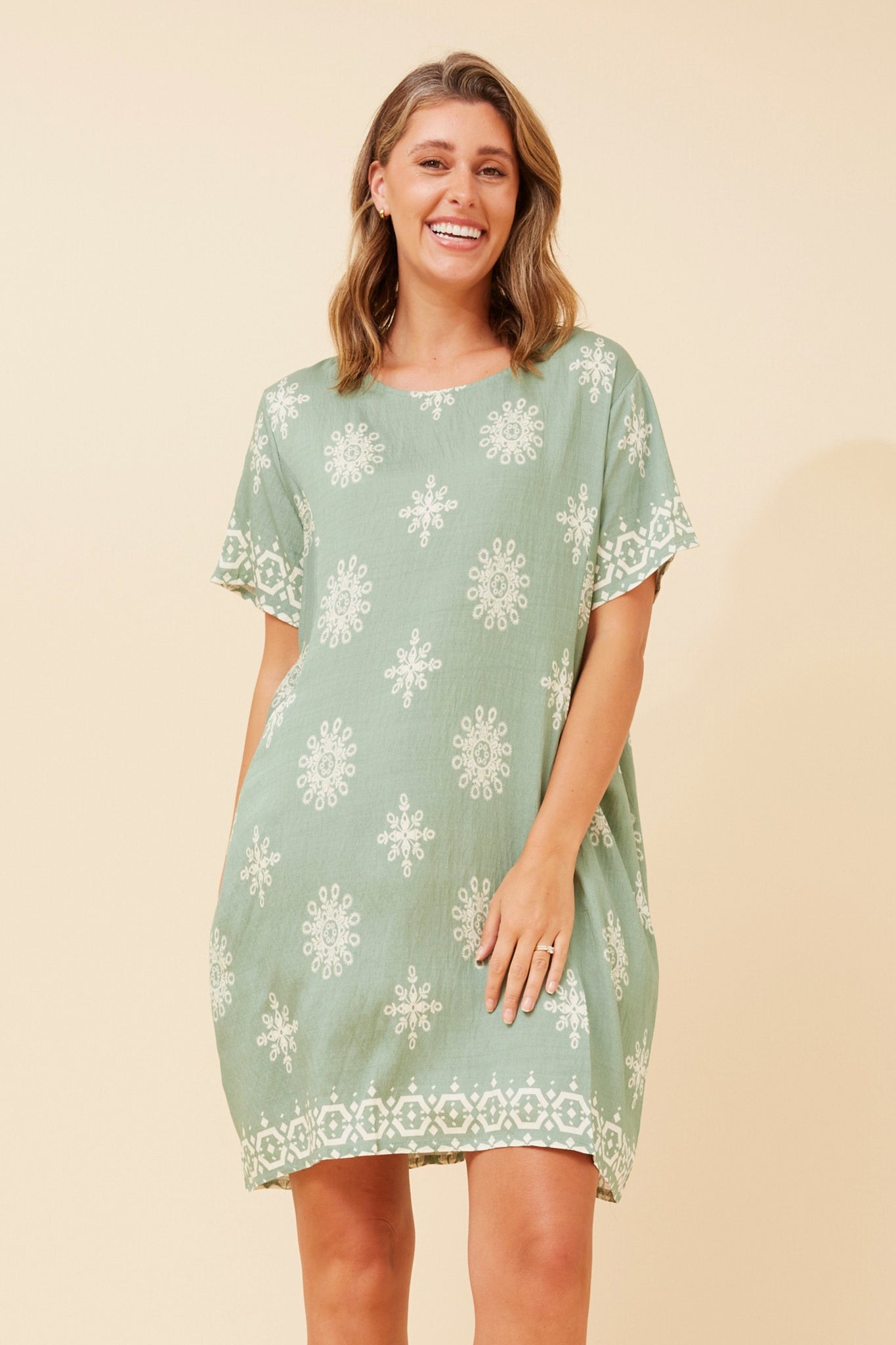 CKM - SHORT SLEEVE DRESS WITH FRONT POCKETS