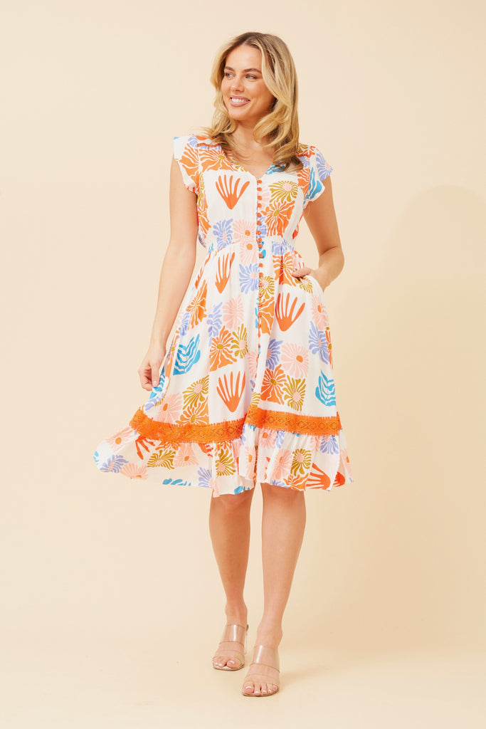 CKM - CAP SLEEVE BUTTON THROUGH DRESS