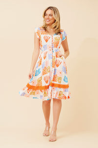 CKM - CAP SLEEVE BUTTON THROUGH DRESS