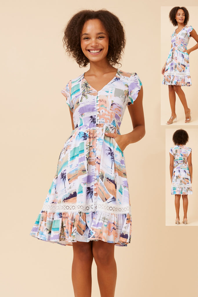 CKM - POSTCARD PRINT BUTTON THROUGH DRESS
