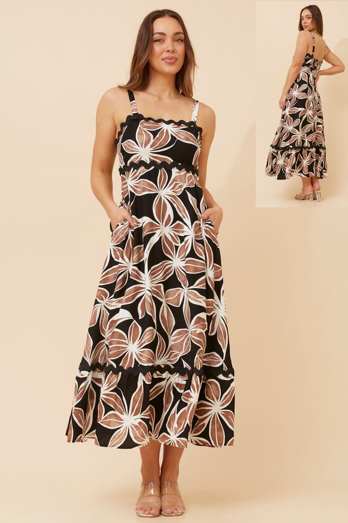 CKM - STRAPPY LEAF PRINT MAXI DRESS