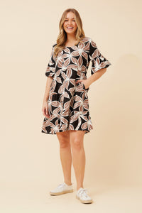 CKM - SHORT FRILL SLEEVE FLOWER PRINT DRESS