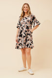 CKM - SHORT FRILL SLEEVE FLOWER PRINT DRESS