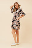 CKM - SHORT FRILL SLEEVE FLOWER PRINT DRESS