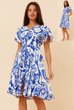 CKM - SHORT RUFFLE SLEEVE PRINTED DRESS