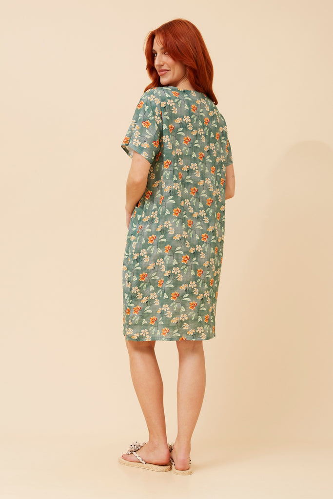CKM - FLORAL PRINTED DRESS WITH FRONT POCKETS