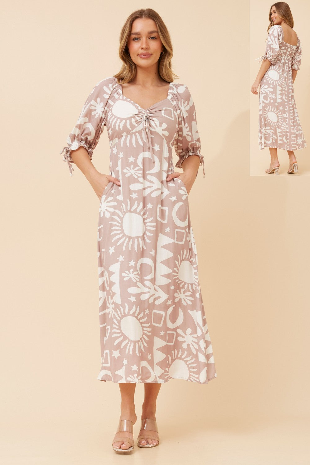 CKM - ELBOW LENGTH TIE SLEEVE MAXI DRESS