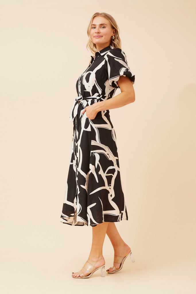 CKM - SHORT PUFF SLEEVE MIDI SHIRT DRESS