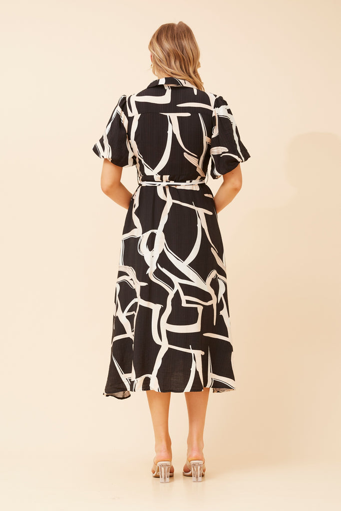 CKM - SHORT PUFF SLEEVE MIDI SHIRT DRESS