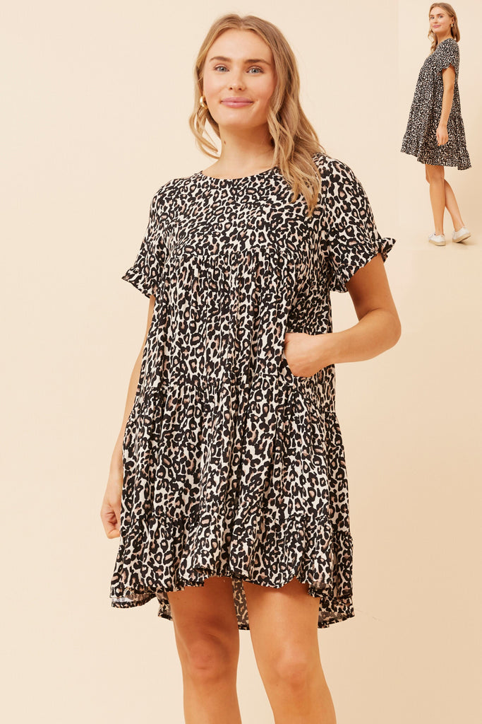 CKM - SHORT FRILL SLEEVE ANIMAL PRINTED DRESS