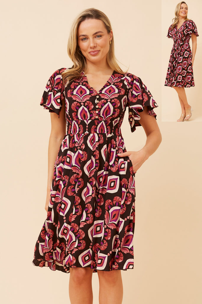 CKM - RUFFLE SLEEVE BUTTON FRONT DRESS