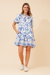 CKM - SHORT SLEEVE BUTTON THROUGH BORDER DRESS