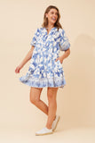 CKM - SHORT SLEEVE BUTTON THROUGH BORDER DRESS