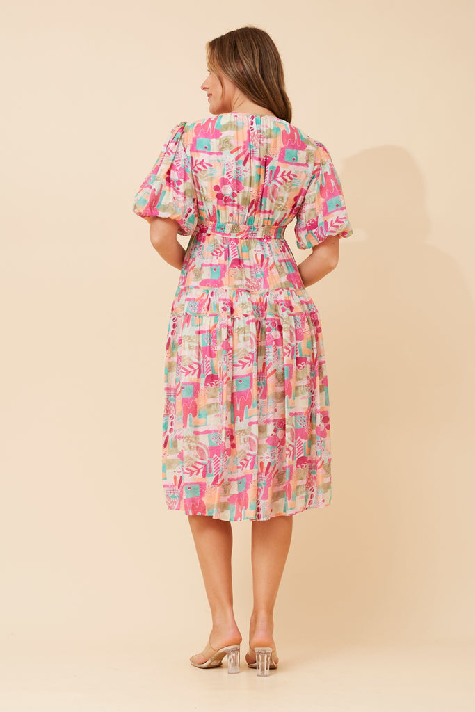 CKM - PUFF SLEEVE TIERED MIDI DRESS
