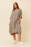 BOTTEGA MODA - 3/4 ROLLUP SLEEVE MIDI DRESS