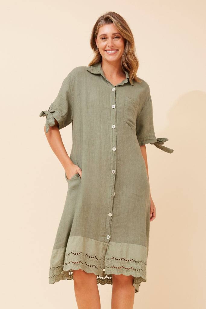 CKM - ELBOW LENGTH BOW SLEEVE MIDI SHIRT DRESS