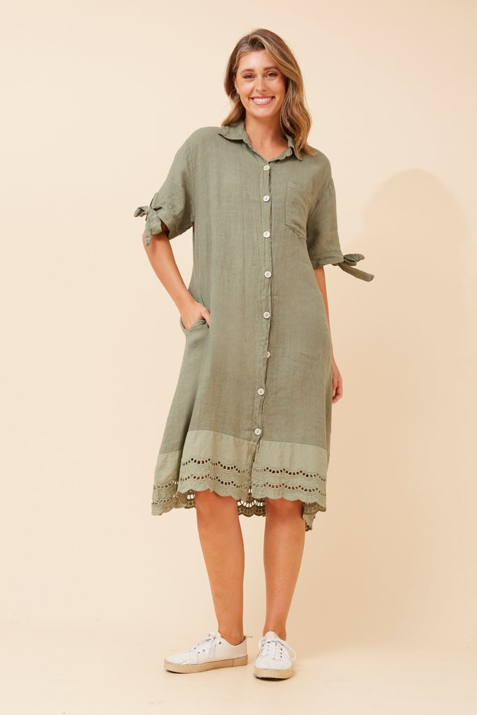 CKM - ELBOW LENGTH BOW SLEEVE MIDI SHIRT DRESS