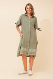 CKM - ELBOW LENGTH BOW SLEEVE MIDI SHIRT DRESS