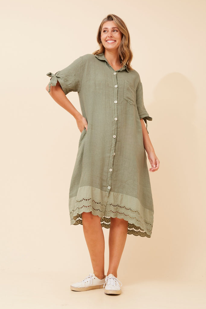 CKM - ELBOW LENGTH BOW SLEEVE MIDI SHIRT DRESS