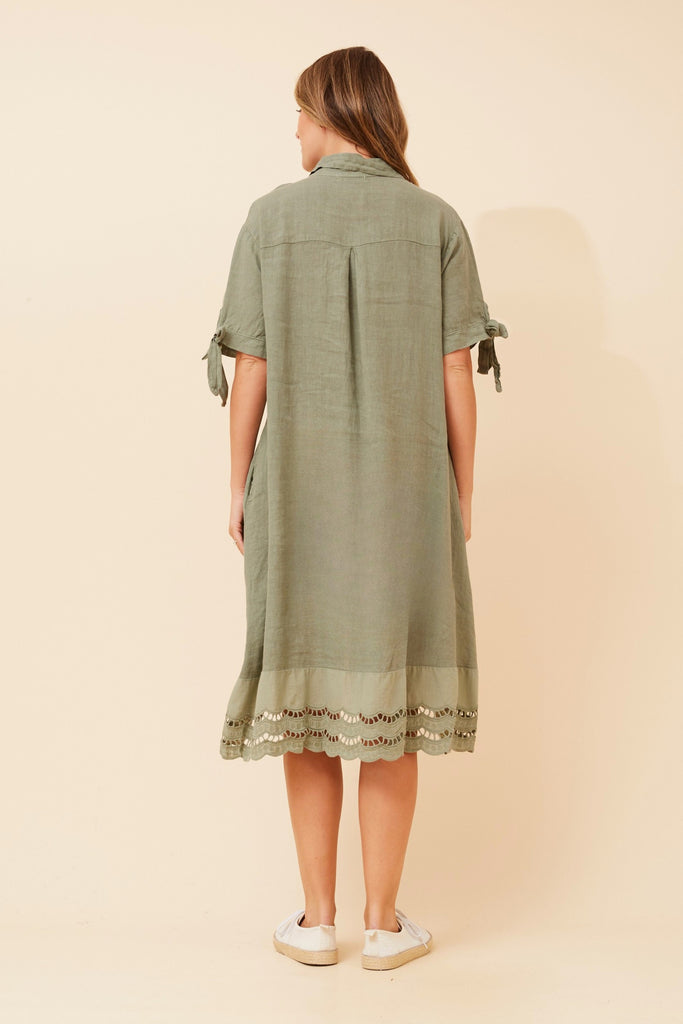 CKM - ELBOW LENGTH BOW SLEEVE MIDI SHIRT DRESS