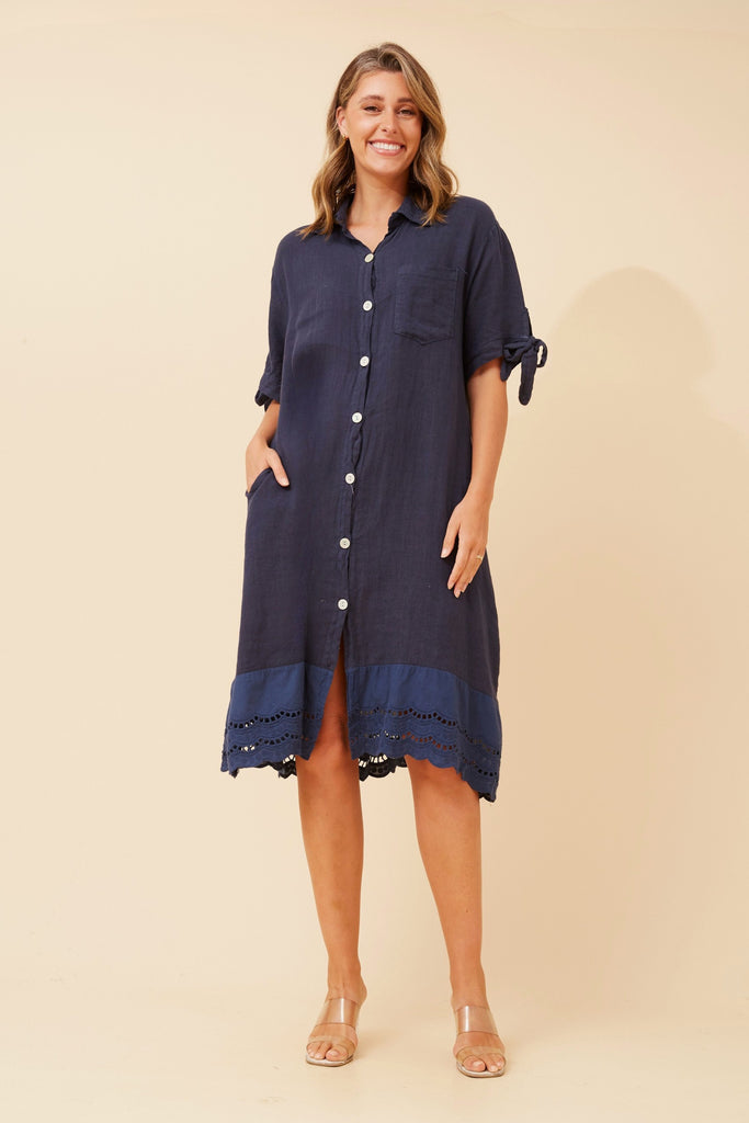 CKM - ELBOW LENGTH BOW SLEEVE MIDI SHIRT DRESS