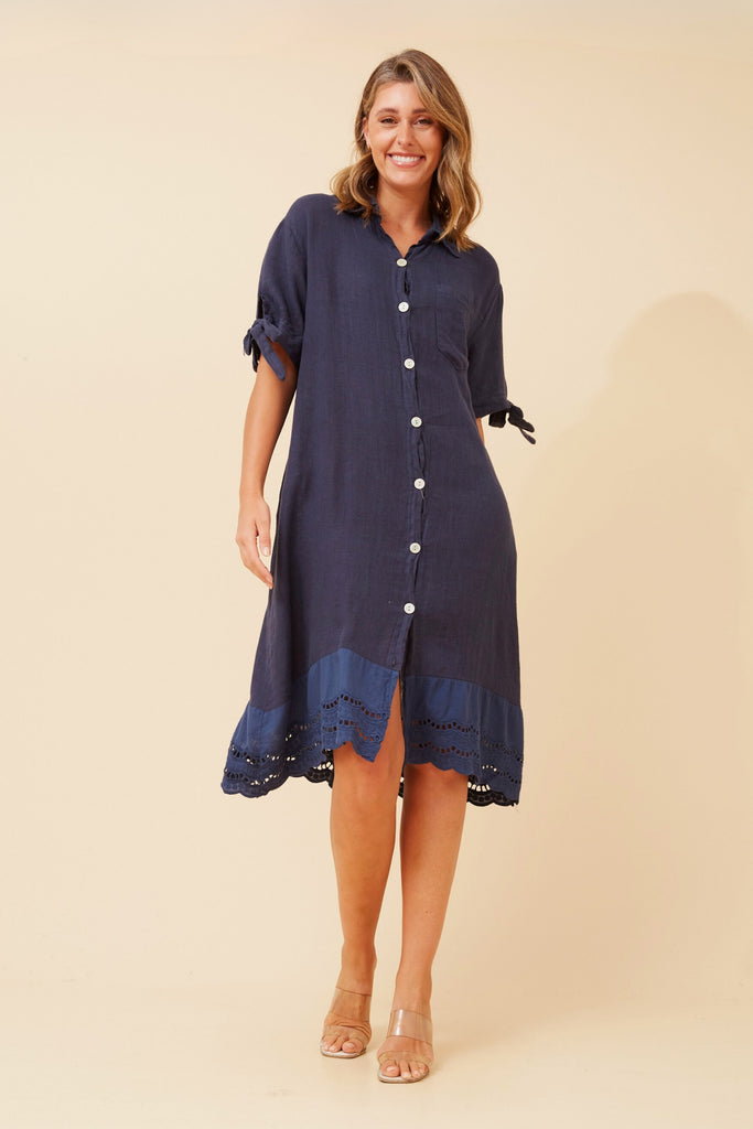 CKM - ELBOW LENGTH BOW SLEEVE MIDI SHIRT DRESS