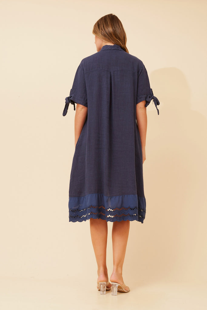 CKM - ELBOW LENGTH BOW SLEEVE MIDI SHIRT DRESS