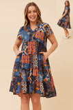 MYSTIC MOON - SHORT SLEEVE PATCHWORK PRINT DRESS