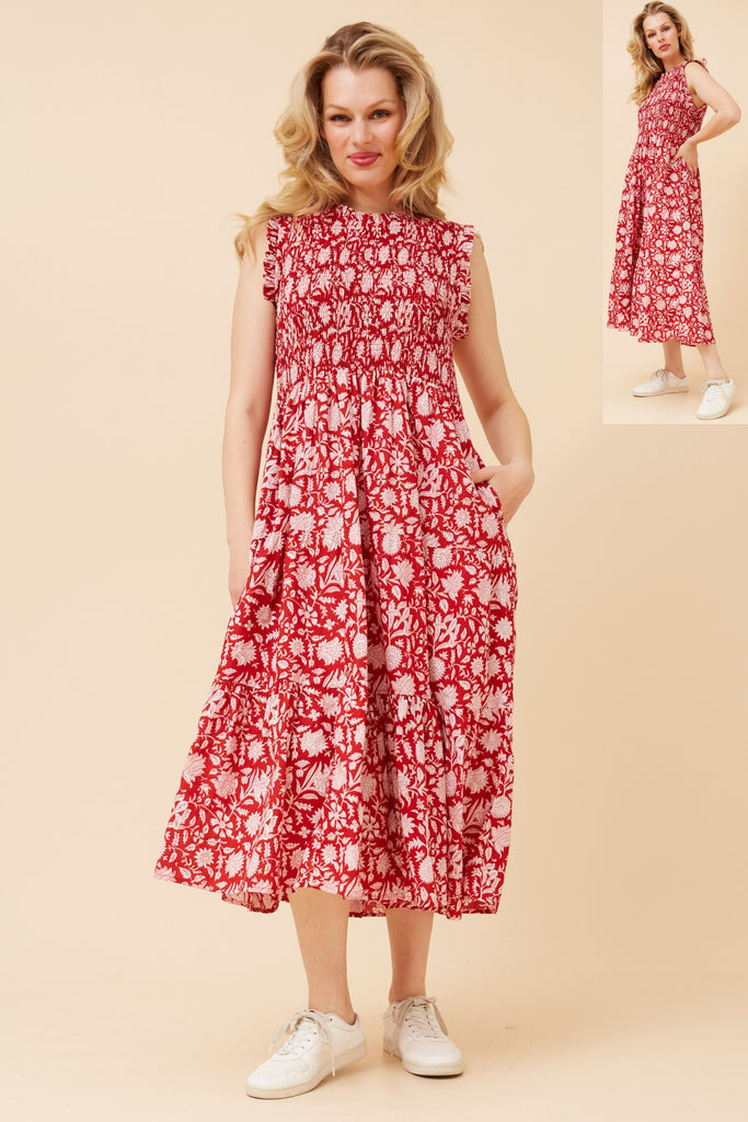 CKM - SLEEVELESS FLORAL PRINTED TIERED DRESS