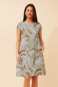 CKM - SHORT SLEEVE PAISLEY PRINTED DRESS