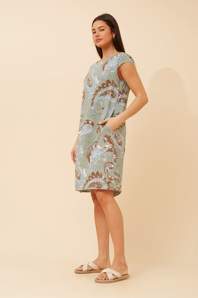 CKM - SHORT SLEEVE PAISLEY PRINTED DRESS