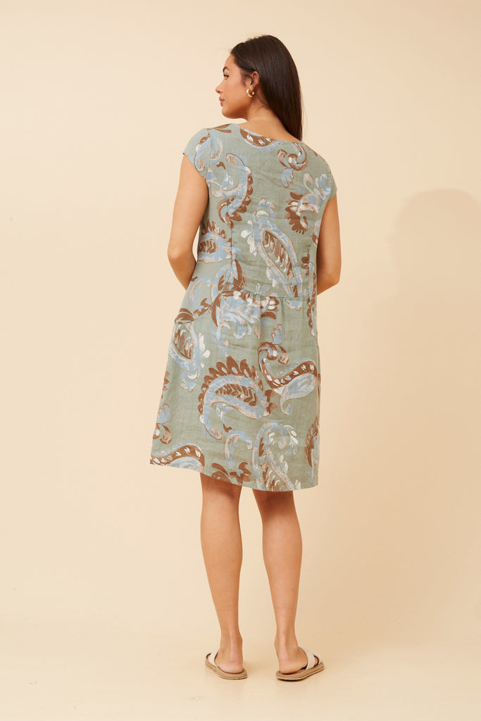 CKM - SHORT SLEEVE PAISLEY PRINTED DRESS