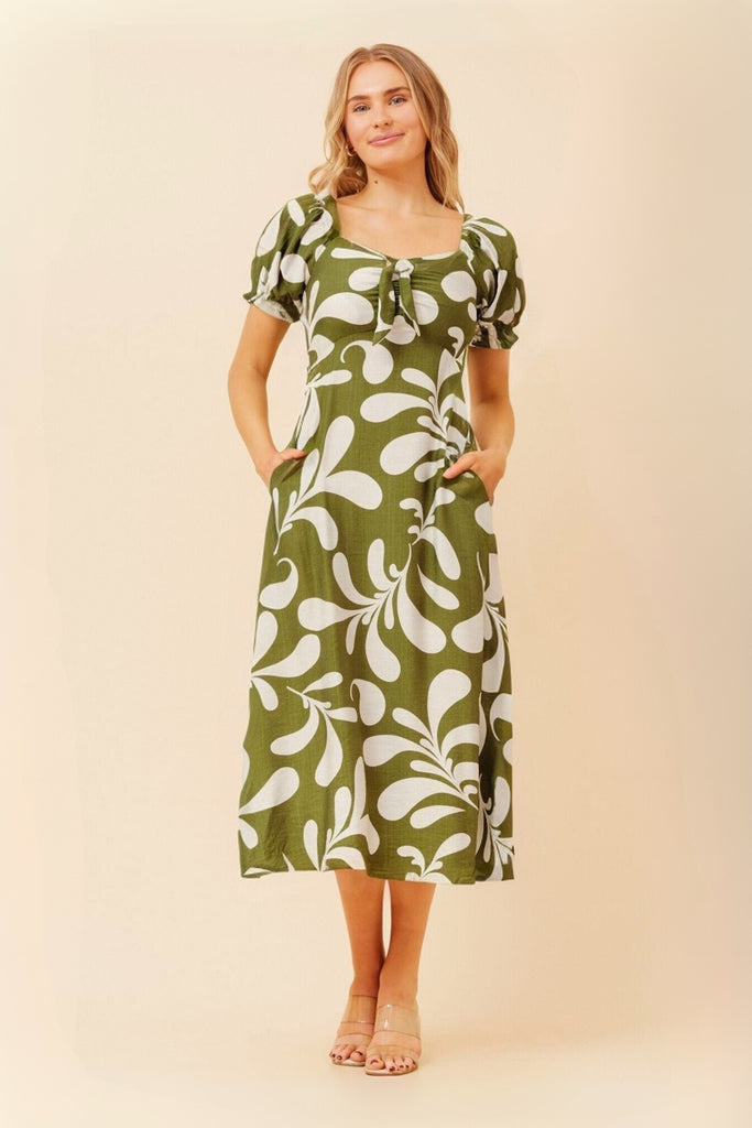 CKM - PUFF SLEEVE PRINTED MIDI DRESS